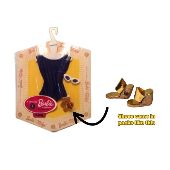 Vintage Barbie Shoes 1959–62 Gold Cork Wedge Sandals Early Mattel Fashion Pak - Picture 9 of 9